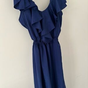 Elegant Navy Blue Ruffle Dress